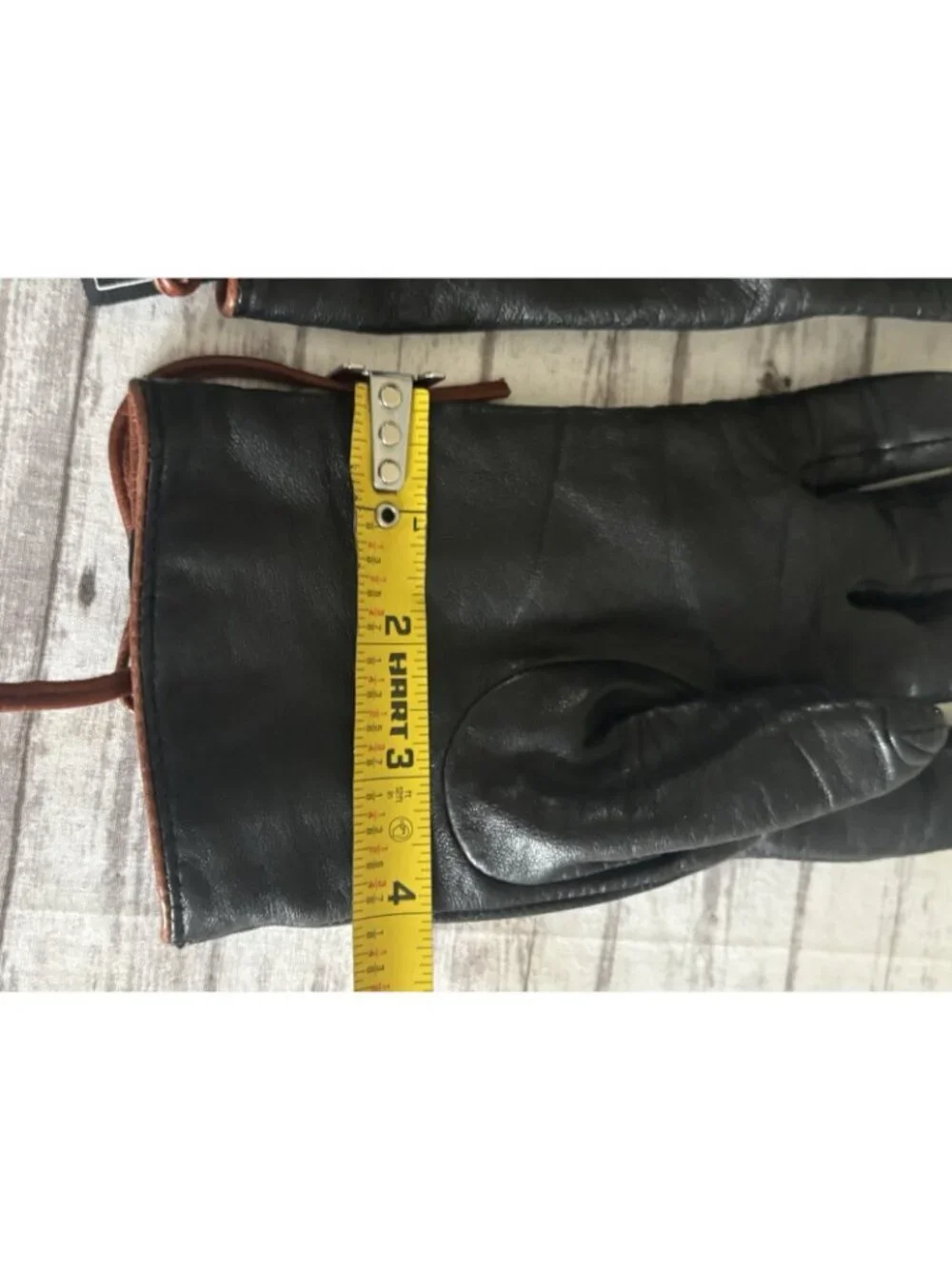 Mercer & Madison Soft Black Leather Cashmere Lined Gloves Short Tie Bow Large